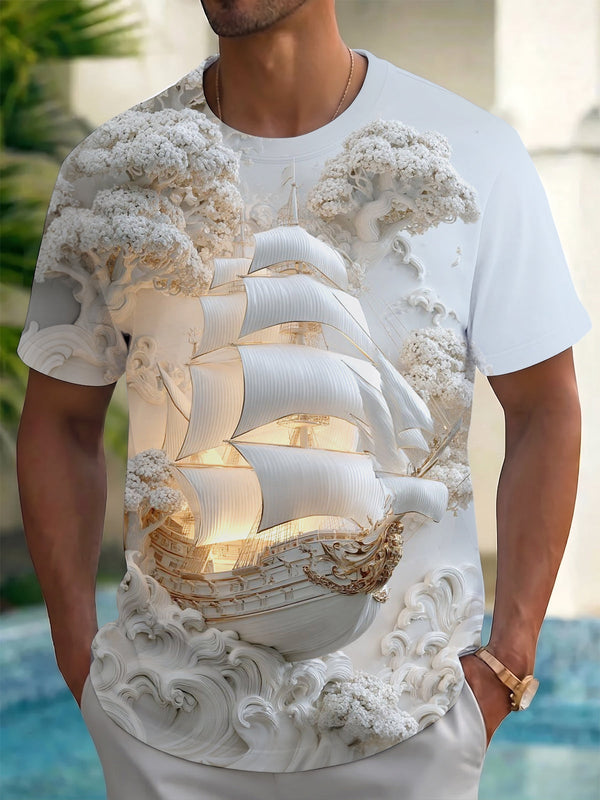 Oceanlyte Men's 3D Sailboat With Sails Print Short Sleeve T-Shirt