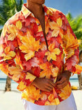Oceanlyte Men's Printed Autumn Maple Leaves Print Long Sleeve Shirt with Chest Pocket