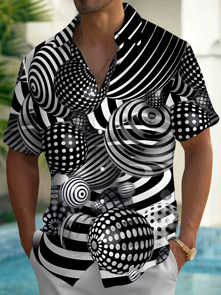Oceanlyte Men's 3D 3D Abstract Spheres Print Short Sleeve Shirt with Chest Pocket