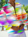 Oceanlyte Men's Colorful Abstract Stripes Print Long Sleeve Shirt with Chest Pocket