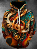 Oceanlyte Men's Musical Instruments Collage Print Long Sleeve Hoodie with Chest Pocket