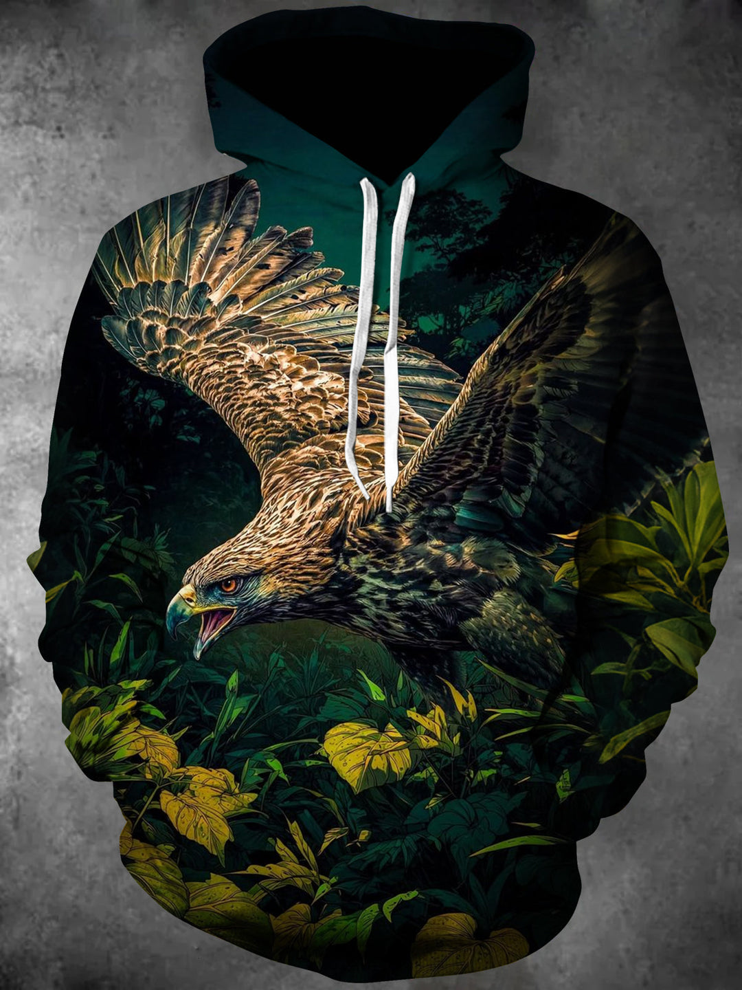 Eagle Forest Print Men's Long Sleeve Pocket Hooded Sweatshirt