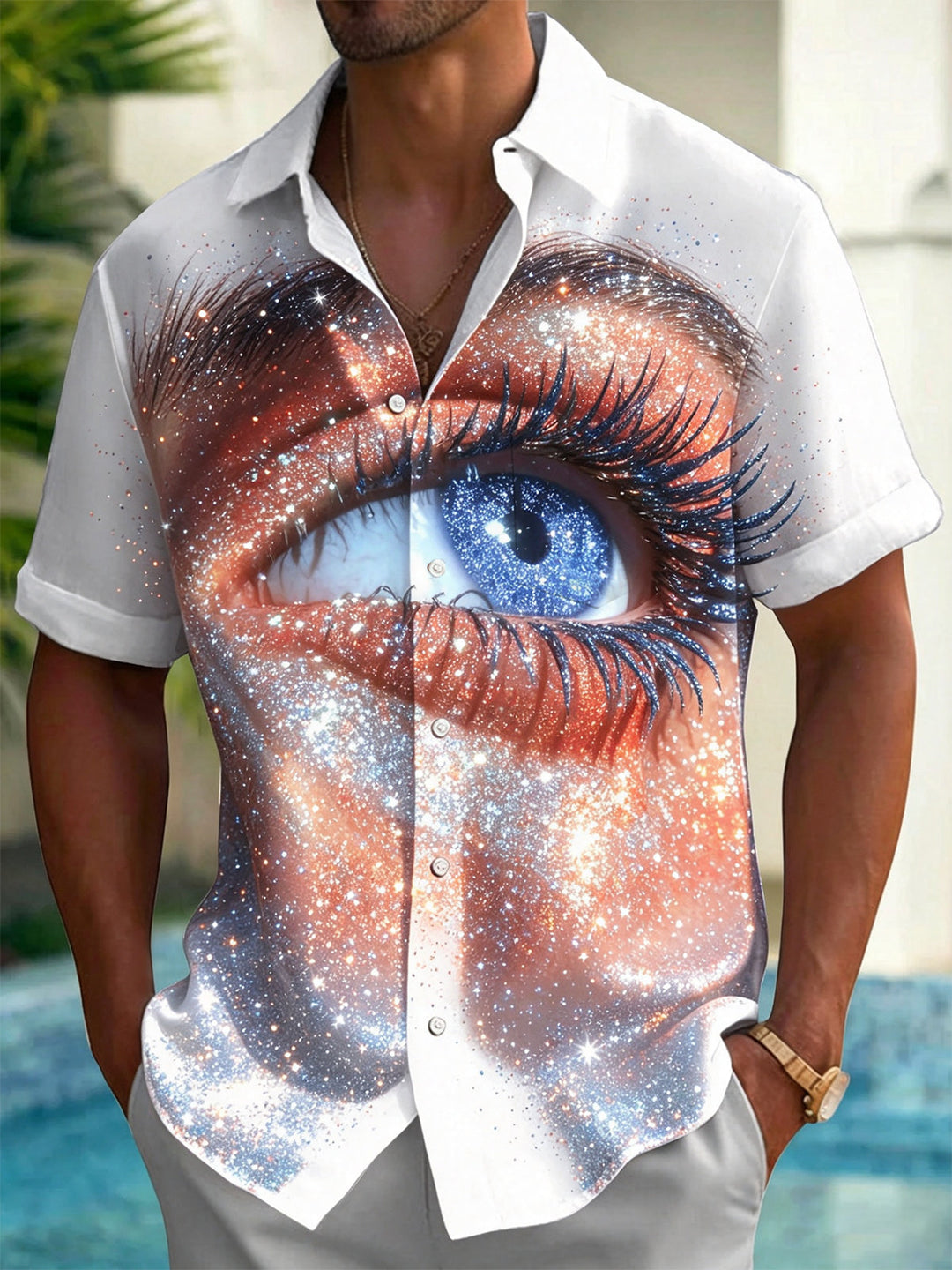 Eye Art Print Men's Pocket Short Sleeve Shirts
