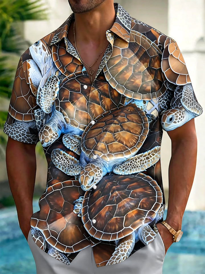 Oceanlyte Men's Hawaiian Sea Turtle Print Short Sleeve Shirt with Chest Pocket