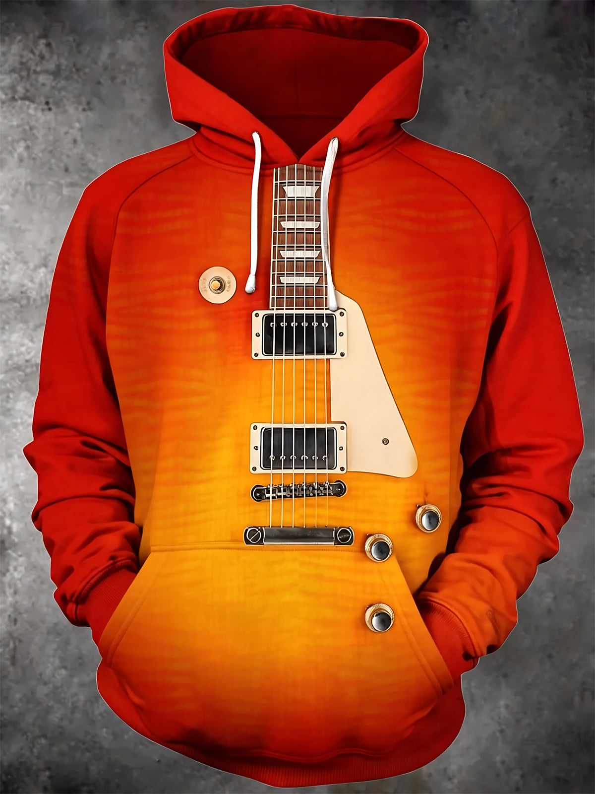 Oceanlyte Men's Graphic Electric Guitar Print Long Sleeve Hoodie with Chest Pocket