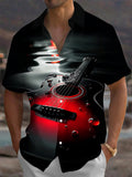 Oceanlyte Men's Graphic Guitar Print Short Sleeve Shirt with Chest Pocket