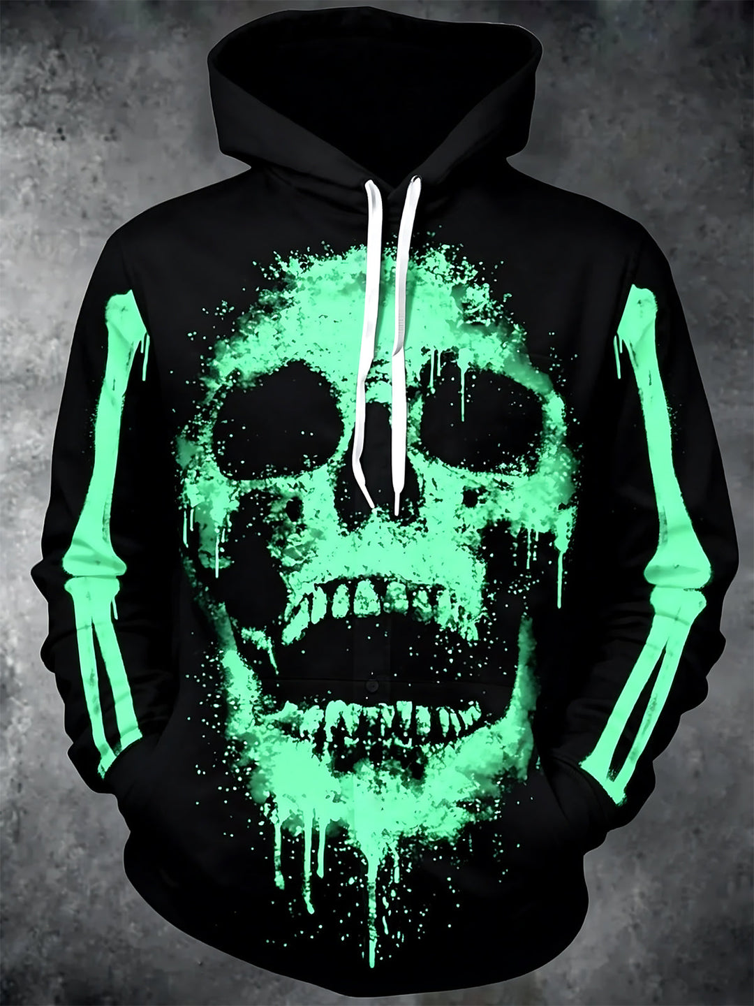 Oceanlyte Men's Graphic Green Skull Print Long Sleeve Hoodie with Chest Pocket