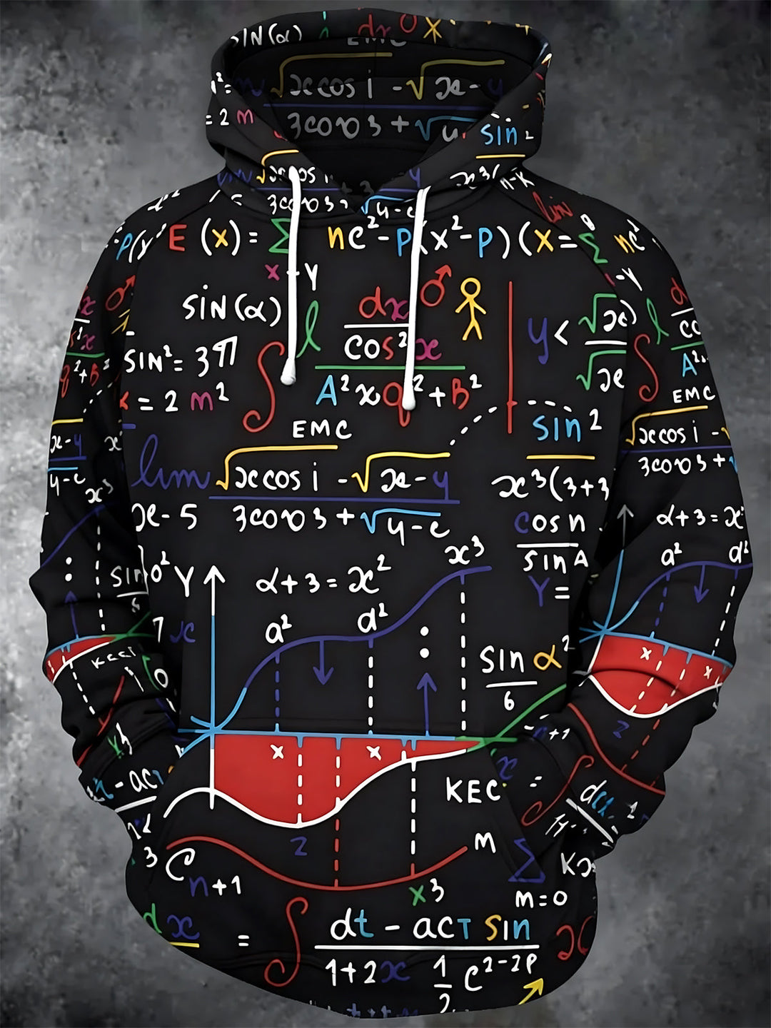 Oceanlyte Men's Graphic Mathematical Formulas Print Long Sleeve Hoodie with Chest Pocket