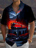 Oceanlyte Men's Train On Stone Bridge Print Short Sleeve Shirt with Chest Pocket