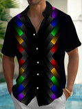 Oceanlyte Men's Rainbow Geometric Chevron Print Short Sleeve Shirt with Chest Pocket