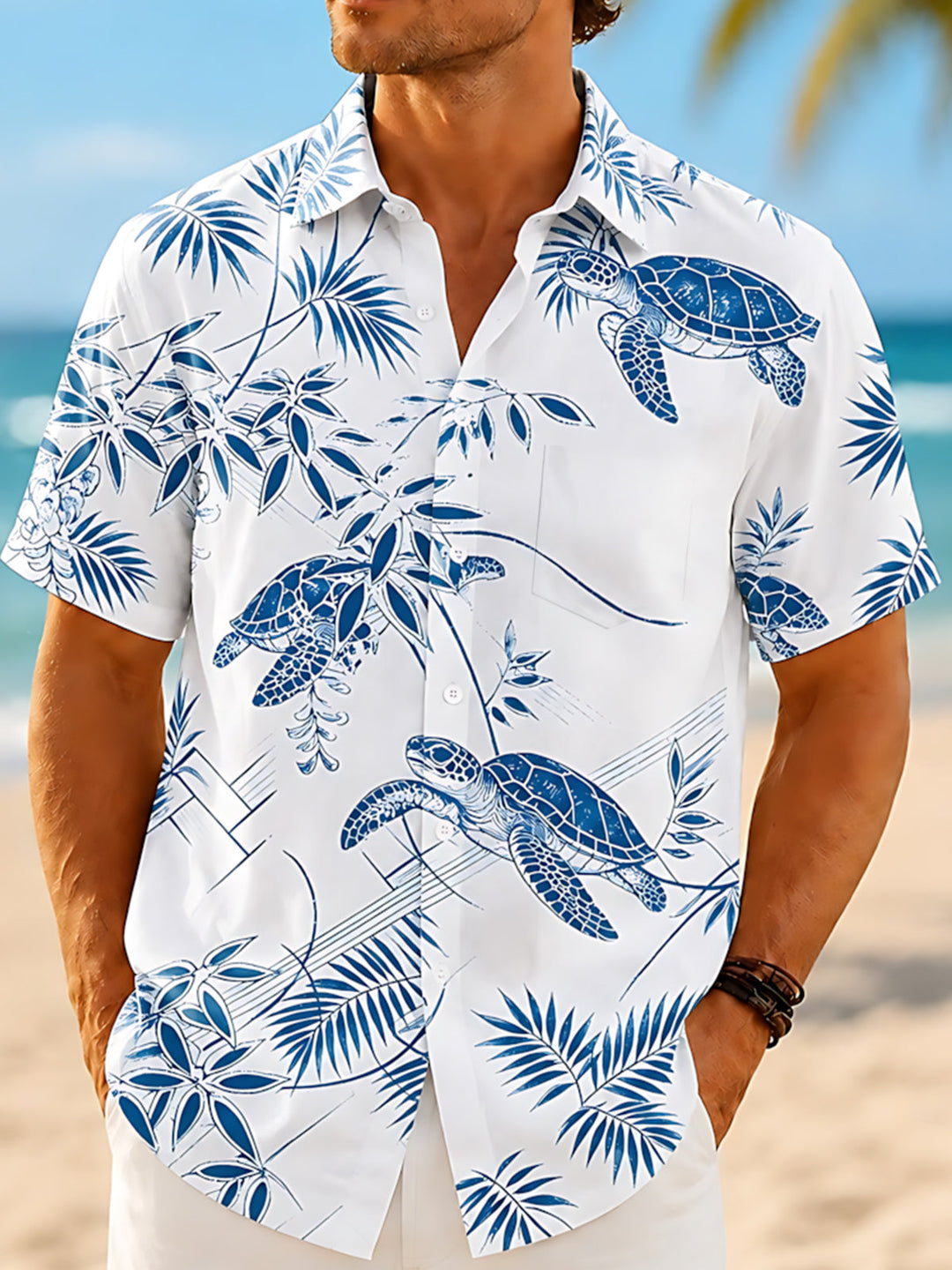 Oceanlyte Men's Hawaiian Sea Turtle Print Short Sleeve Shirt with Chest Pocket