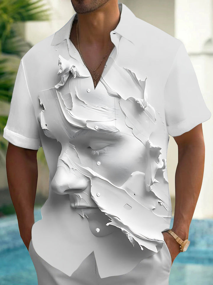 Oceanlyte Men's 3D 3D Relief Face Art Print Short Sleeve Shirt with Chest Pocket