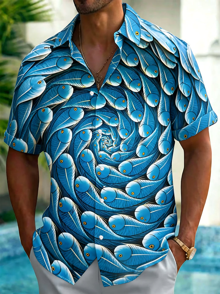 Oceanlyte Men's Hawaiian Spiral Fish Pattern Short Sleeve Shirt with Chest Pocket