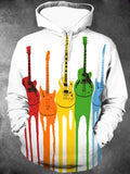 Oceanlyte Men's Graphic Colorful Guitar Print Long Sleeve Hoodie with Chest Pocket