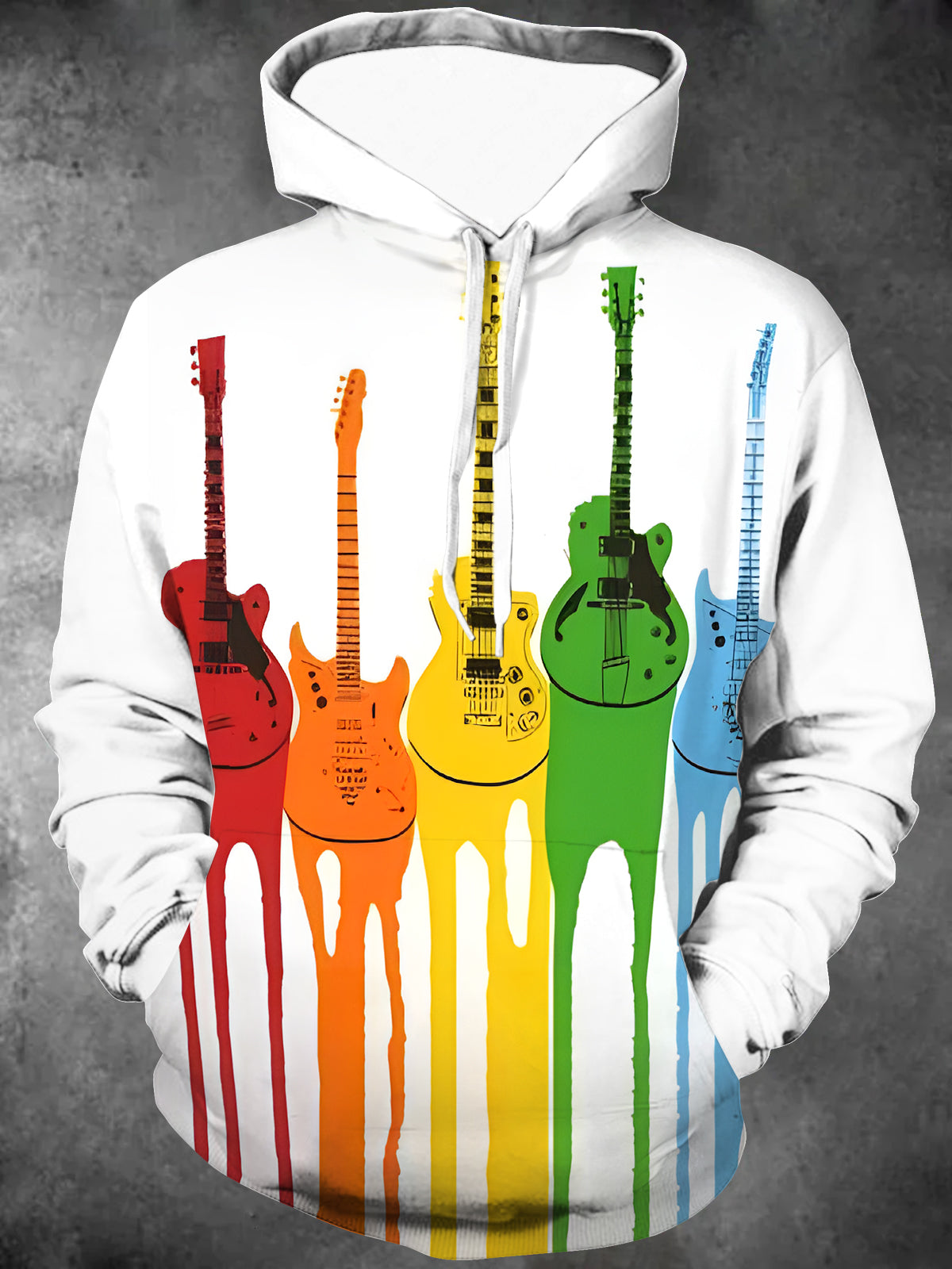 Oceanlyte Men's Graphic Colorful Guitar Print Long Sleeve Hoodie with Chest Pocket