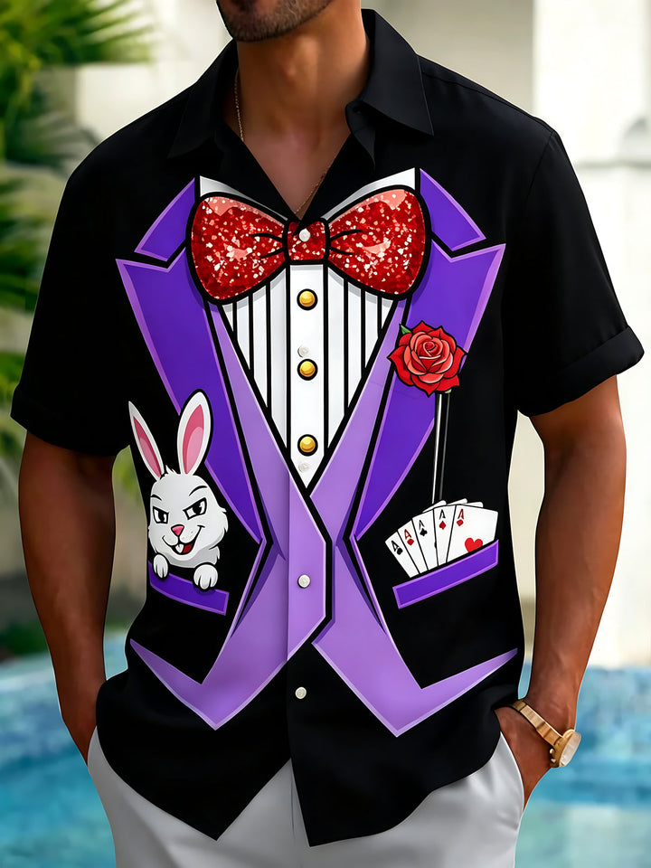 Oceanlyte Men's Graphic Magic Rabbit Print Short Sleeve Dress with Chest Pocket