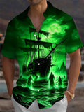 Oceanlyte Men's Graphic Ghost Ship Print Short Sleeve Shirt with Chest Pocket