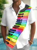Oceanlyte Men's Graphic Rainbow Piano Keys Print Short Sleeve Shirt with Chest Pocket