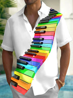 Oceanlyte Men's Graphic Rainbow Piano Keys Print Short Sleeve Shirt with Chest Pocket