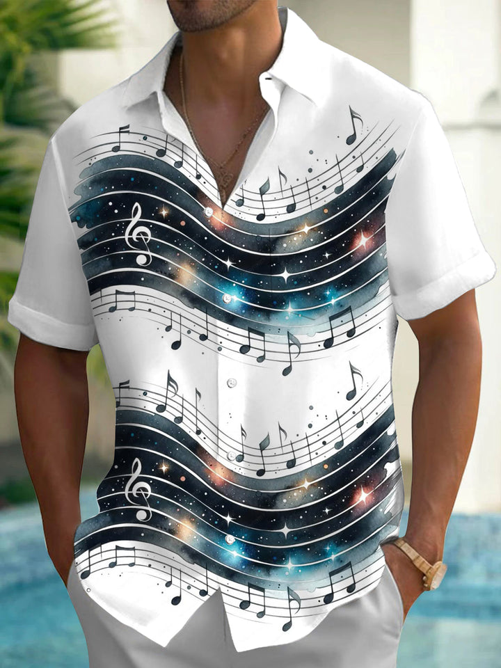 Oceanlyte Men's Graphic Music Notes On Staff Print Short Sleeve Shirt with Chest Pocket