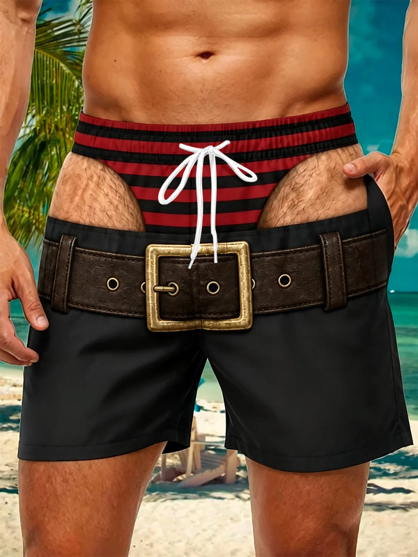Oceanlyte Men's Striped Striped Underwear Print Shorts with Chest Pocket