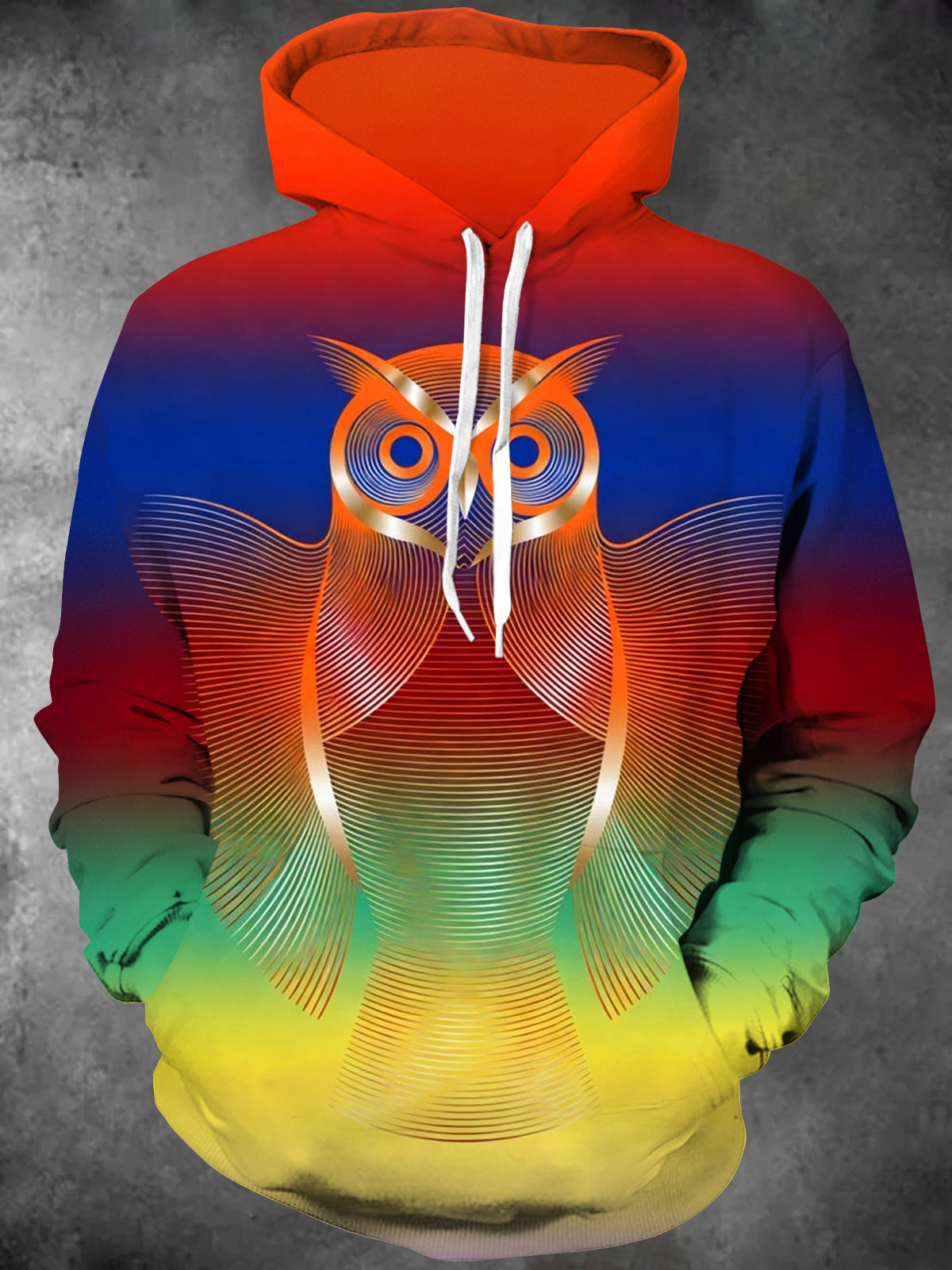 Oceanlyte Men's Graphic Geometric Owl Print Long Sleeve Hoodie with Chest Pocket
