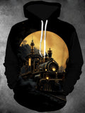 Oceanlyte Men's Vintage Steam Train Print Long Sleeve Hoodie