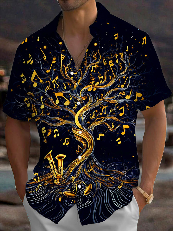 Oceanlyte Men's Graphic Saxophone Tree Print Short Sleeve Shirt with Chest Pocket