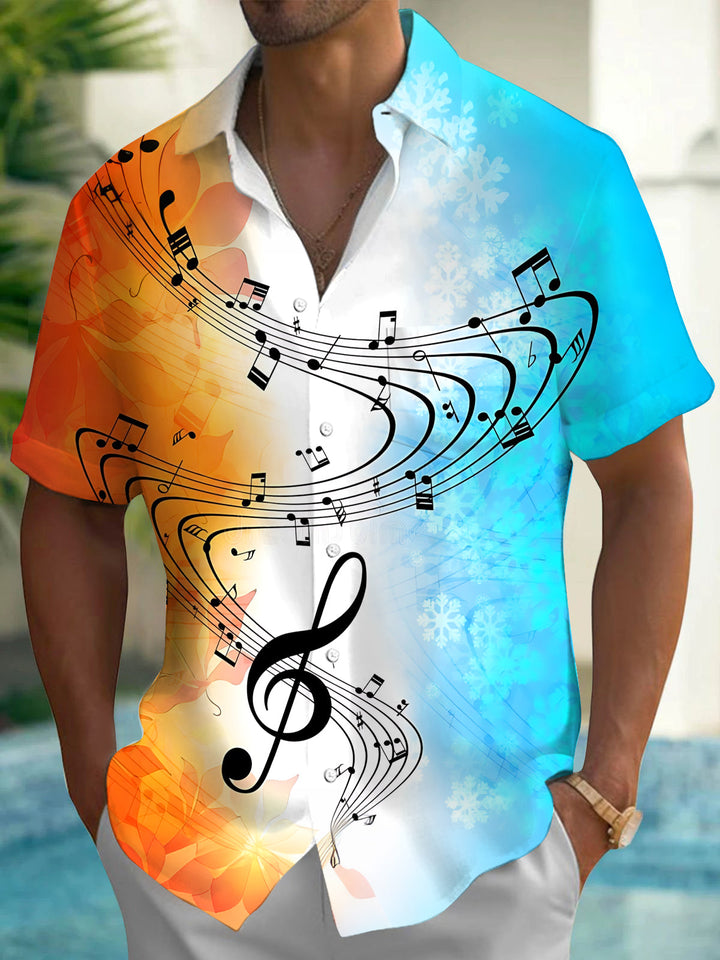 Oceanlyte Men's Graphic Musical Notes Print Short Sleeve Shirt with Chest Pocket
