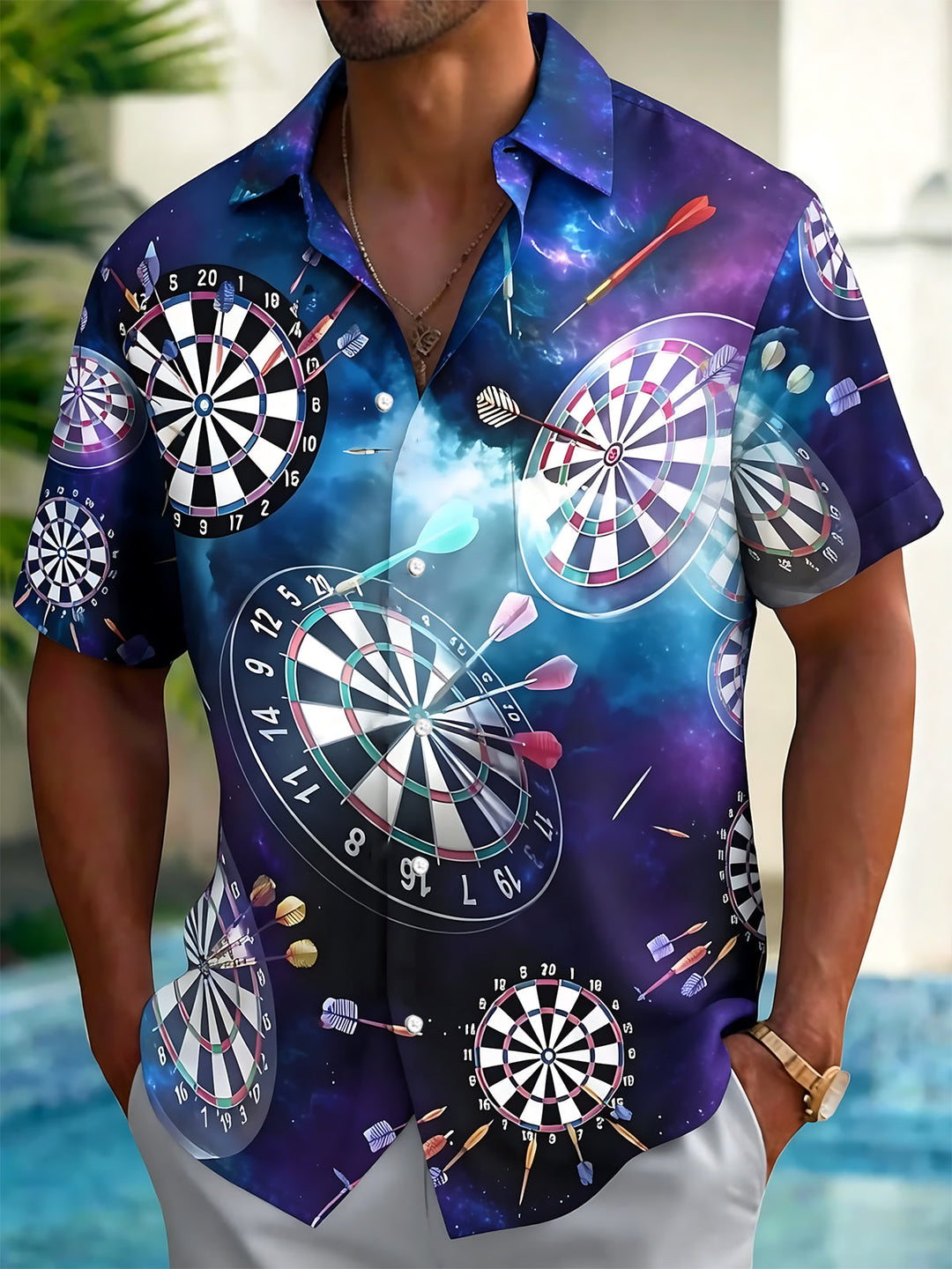 Oceanlyte Men's Printed Dartboard Pattern Short Sleeve Shirt with Chest Pocket