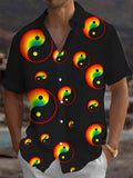 Oceanlyte Men's Graphic Rainbow Yin Yang Print Short Sleeve Shirt with Chest Pocket