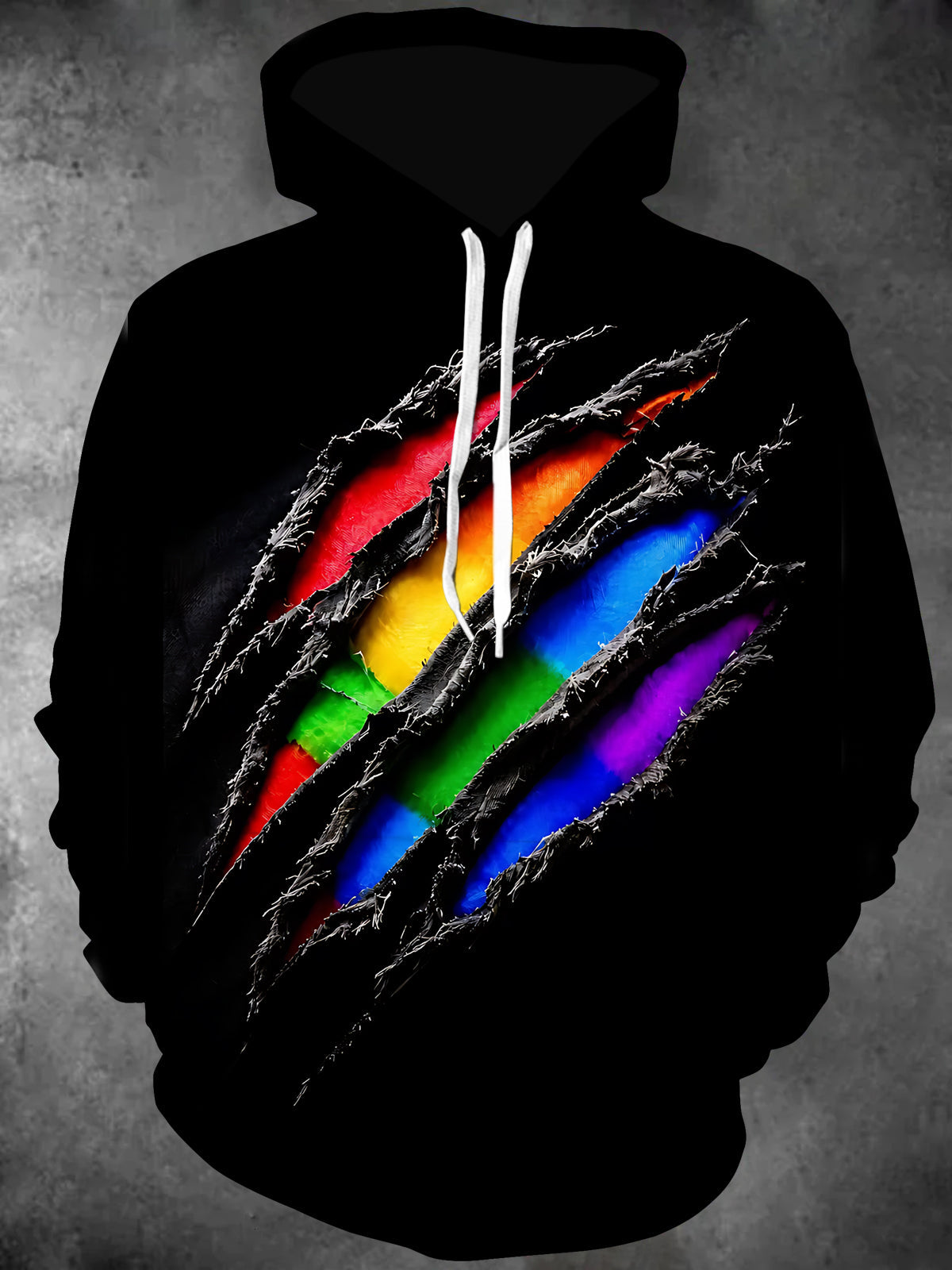 Oceanlyte Men's Graphic Rainbow Claw Mark Print Long Sleeve Hoodie with Chest Pocket