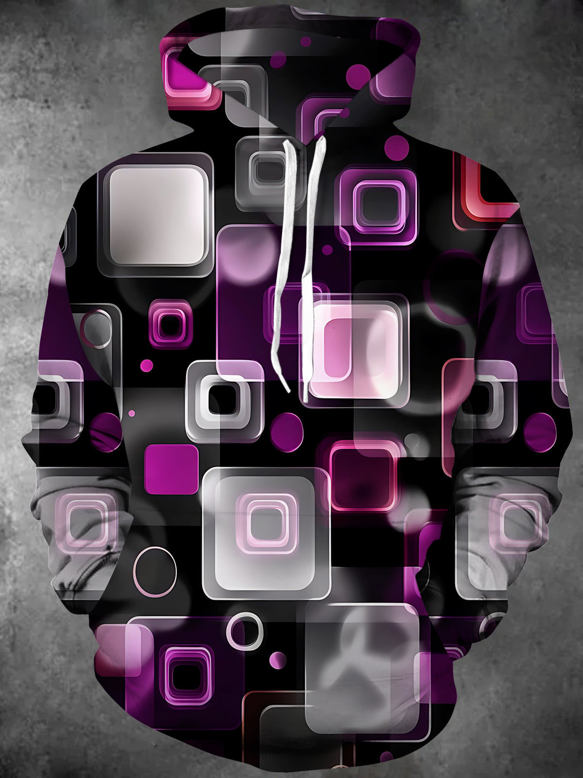 Oceanlyte Men's Printed Geometric Squares Pattern Long Sleeve Hoodie with Chest Pocket