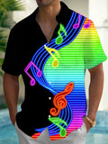 Oceanlyte Men's Striped Neon Music Notes Print Short Sleeve Shirt with Chest Pocket