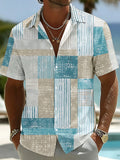Oceanlyte Men's Striped Geometric Patchwork Stripes Print Short Sleeve Shirt with Chest Pocket