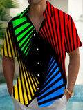 Oceanlyte Men's Striped Colorful Geometric Stripes Print Short Sleeve Shirt with Chest Pocket