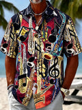 Oceanlyte Men's Graphic Saxophone Instruments Print Short Sleeve Shirt with Chest Pocket