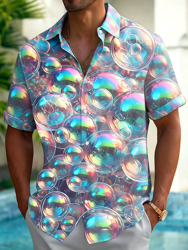 Oceanlyte Men's 3D Iridescent Bubbles Print Short Sleeve Shirt with Chest Pocket