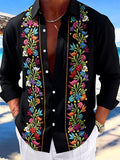 Oceanlyte Men's Floral Colorful Floral Embroidery Print Long Sleeve Shirt with Chest Pocket