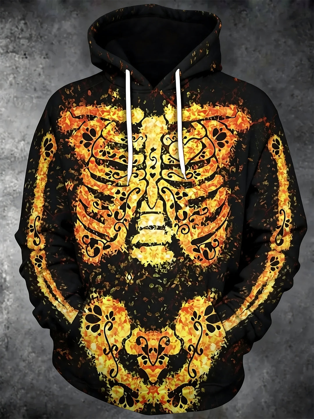 Oceanlyte Men's Graphic Skull Print Fire Effect Print Long Sleeve Hoodie with Chest Pocket
