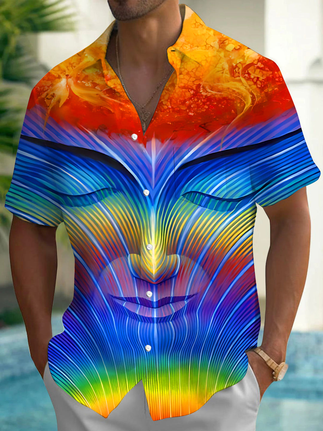 Oceanlyte Men's Graphic Abstract Face Print Short Sleeve Shirt with Chest Pocket