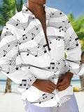Oceanlyte Men's Graphic Music Notes Print Musical Staff Print Long Sleeve Shirt with Chest Pocket