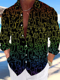 Oceanlyte Men's Graphic Abstract Face Line Print Long Sleeve Shirt with Chest Pocket