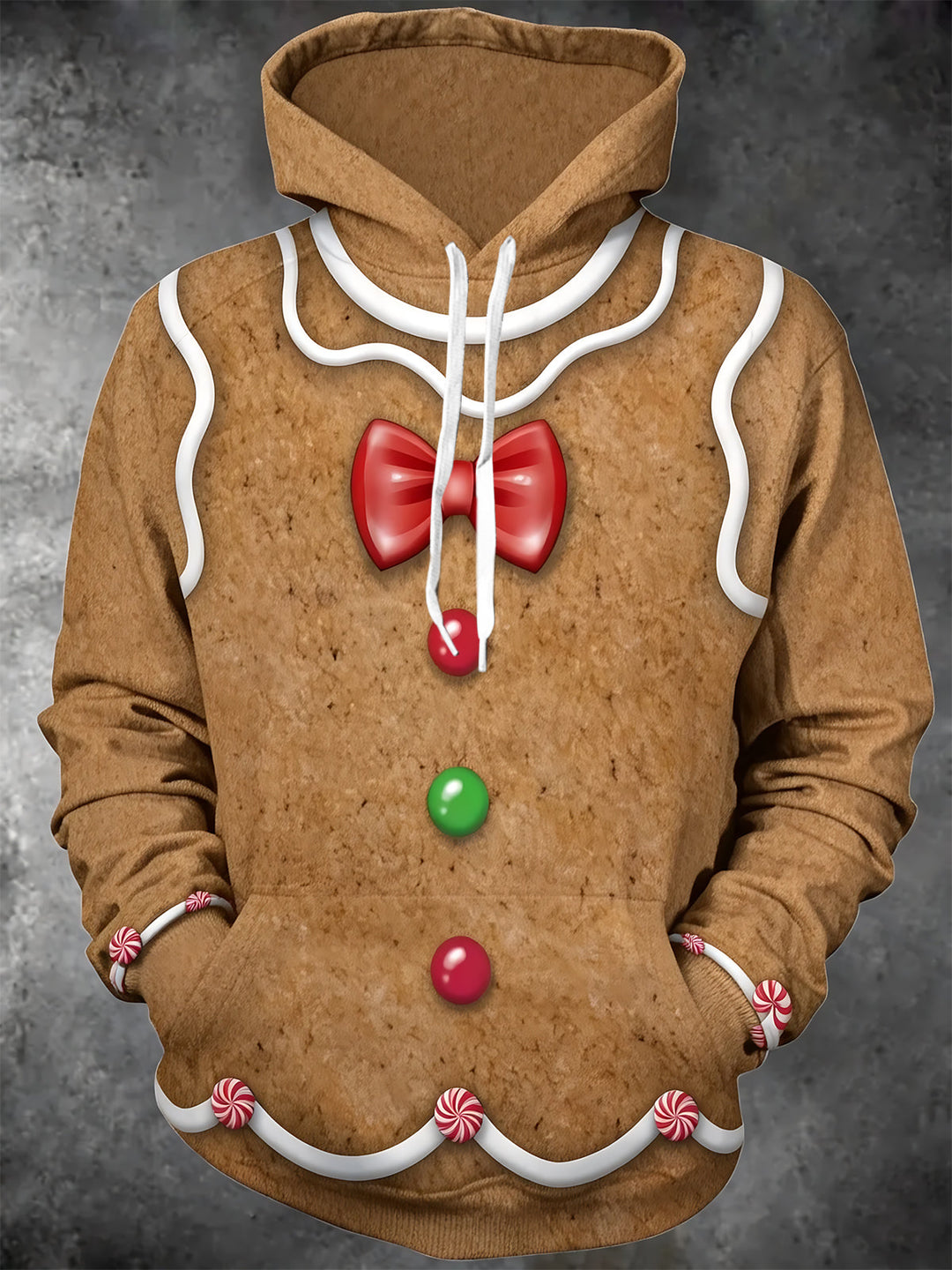 Oceanlyte Men's Printed Gingerbread Man Print Long Sleeve Hoodie with Chest Pocket