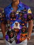 Oceanlyte Men's Graphic Halloween Dachshund Print Short Sleeve Shirt with Chest Pocket