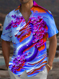 Oceanlyte Men's Graphic Dragon Print Floral Print Short Sleeve Shirt with Chest Pocket