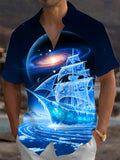 Oceanlyte Men's Graphic Galaxy Planet Print Short Sleeve Shirt with Chest Pocket