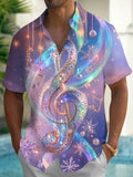 Oceanlyte Men's Graphic Jeweled Treble Clef Print Short Sleeve Shirt with Chest Pocket