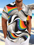 Oceanlyte Men's Printed Rainbow Wave Lines Print Short Sleeve Shirt with Chest Pocket