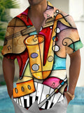Oceanlyte Men's Graphic Musical Instruments Print Short Sleeve Shirt with Chest Pocket